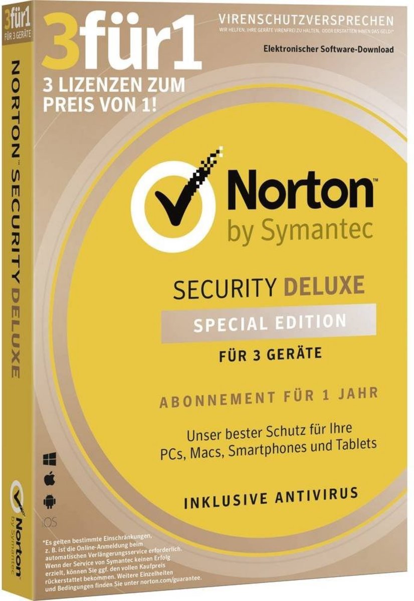 Symantec Norton Security Deluxe 2019 3.0 voor | 3 Apparaten | 1 Jaar | Duitse verpakking met taalkeuze bij installatie